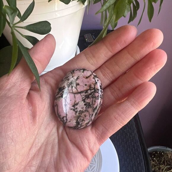 Oval Rhodonite Crystal Worry Stone / Mini Bowl / Ring Holder (#3) - Picture 2 of 10